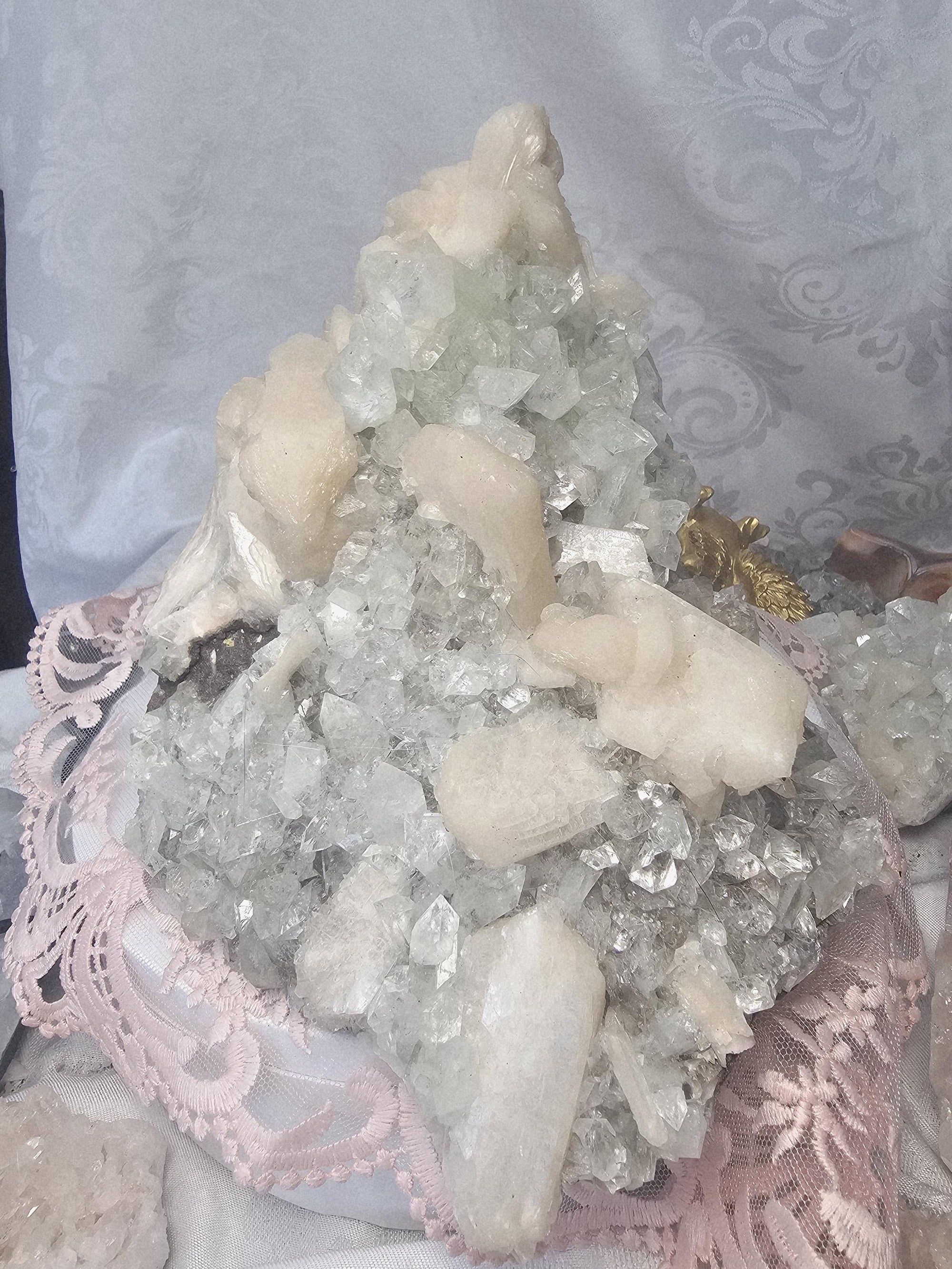RARE LG 6lb Green Diamond  Apophyllite  with Stillbite from India , Apophyllite, Crystal, Crystals
