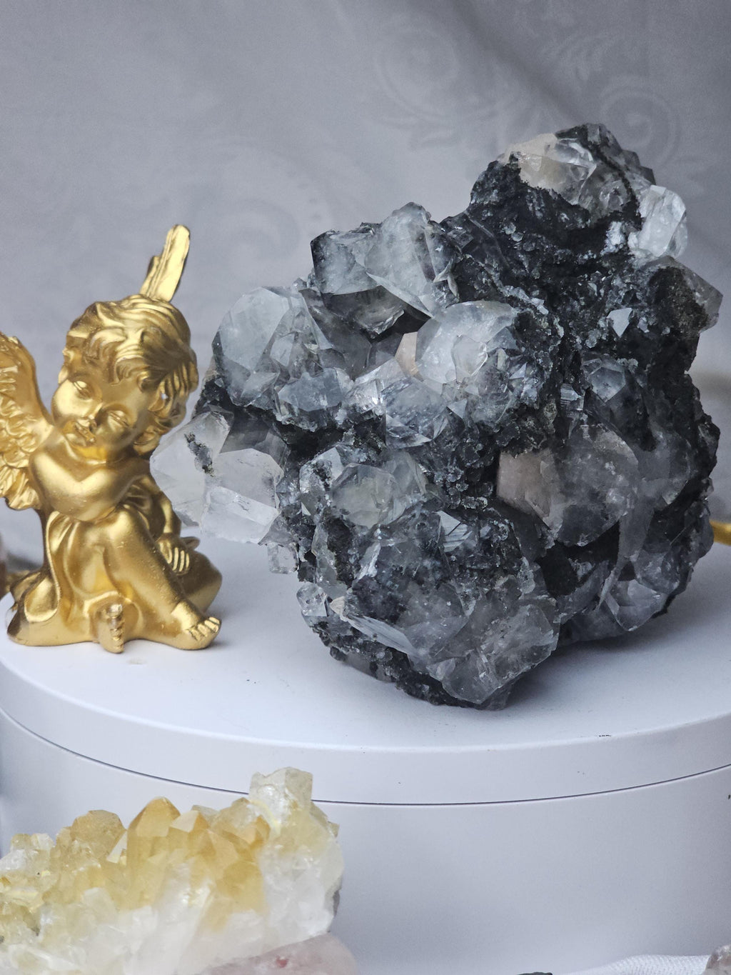 RARE Black Diamond Apophyllite with Stillbite from India , Black Chelsea Apophyllite, Crystal, Healing Crystal, Specimen