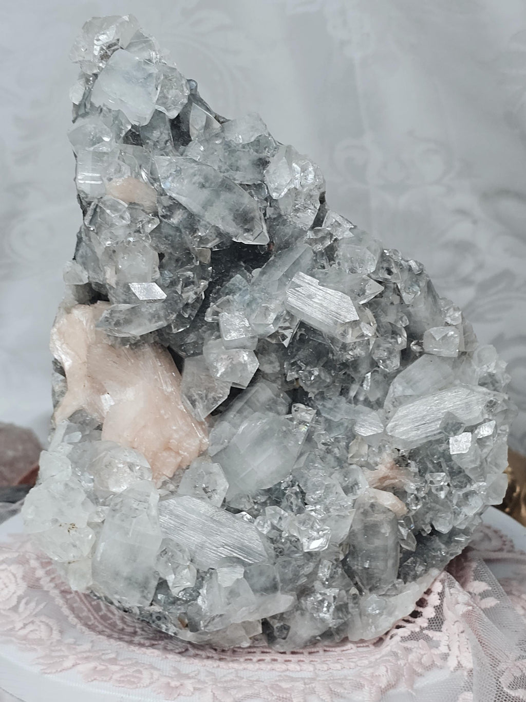 RARE LG 6lb Chrome Diamond  Apophyllite  with Stillbite from India , Apophyllite, Crystal, Crystals