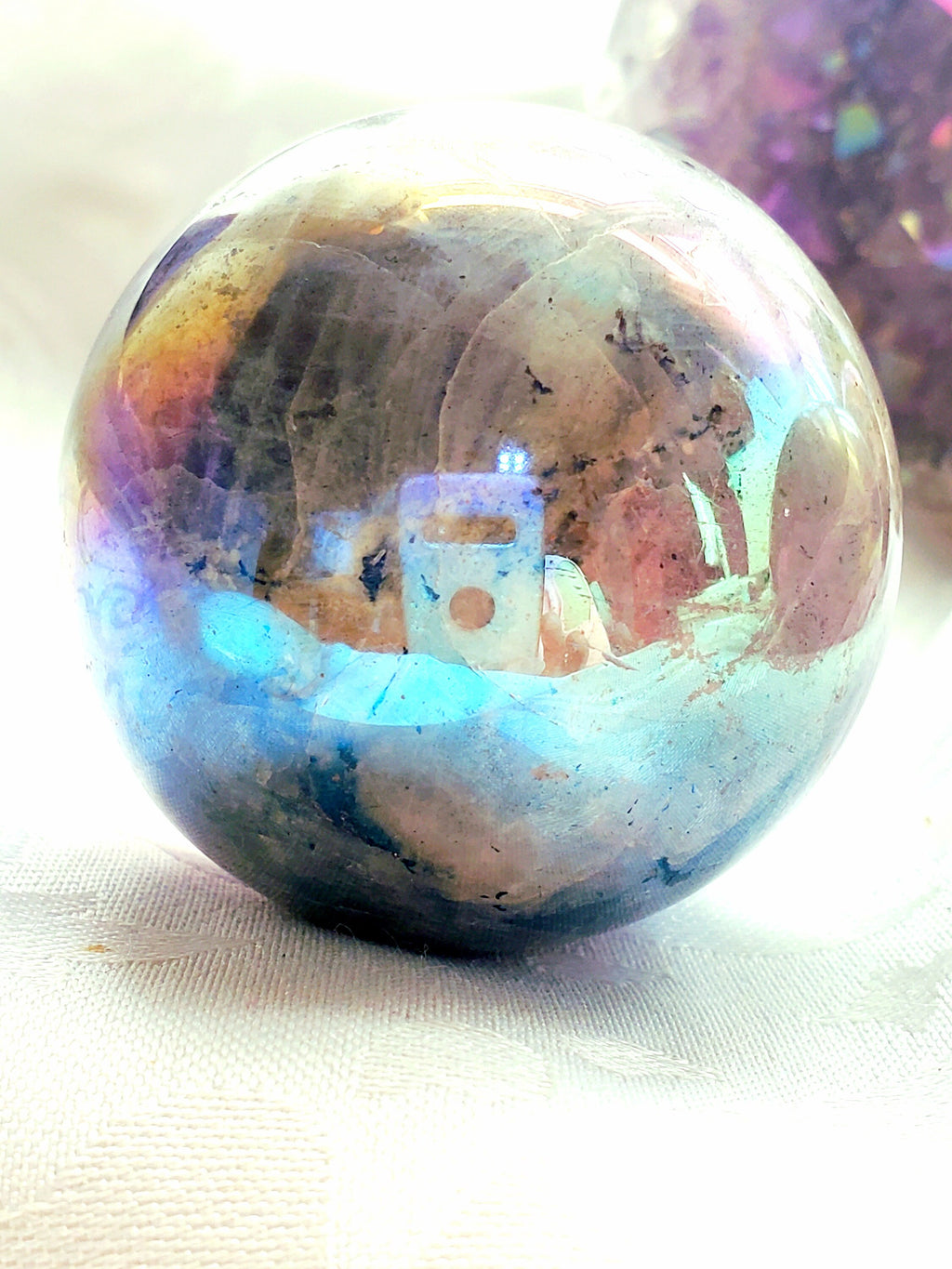Aura Labradorite Spheres, RARE Aura, Crystal Ball, Crystal