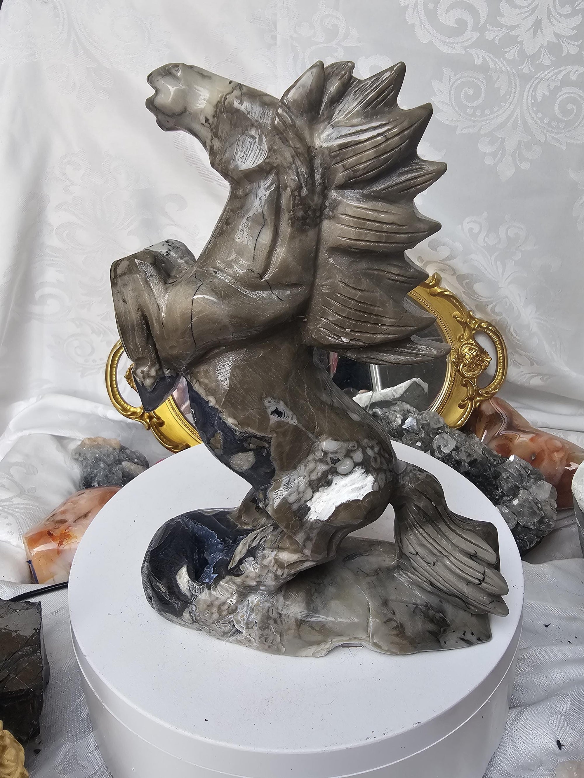 Volcano Agate Carved Horse, Handmade, Crystal