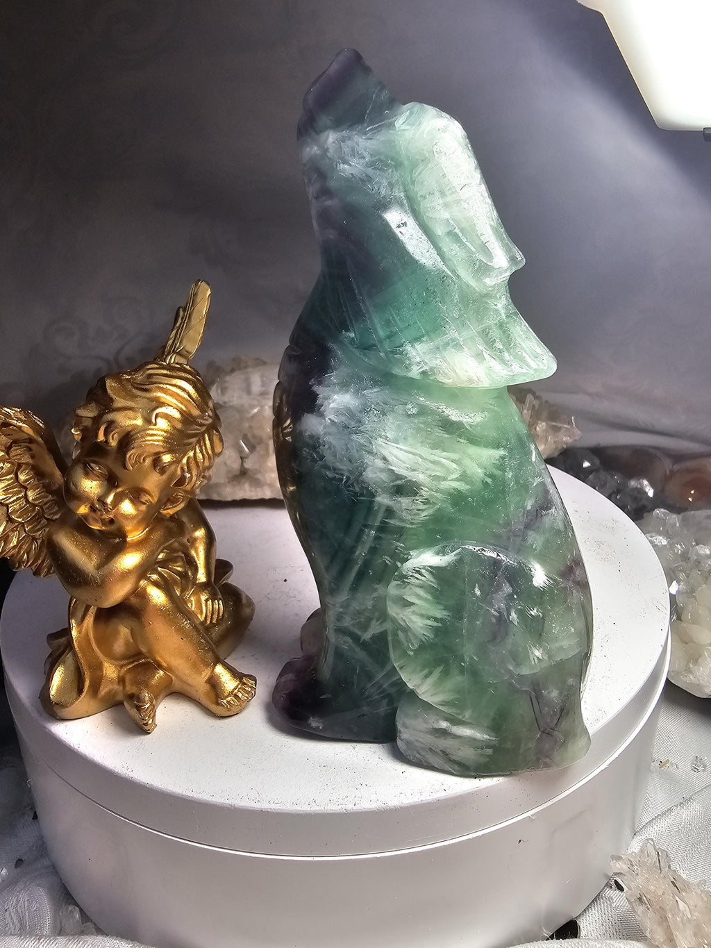 Fluorite Wolf, Crystal Wolf , Handmade, Crystal