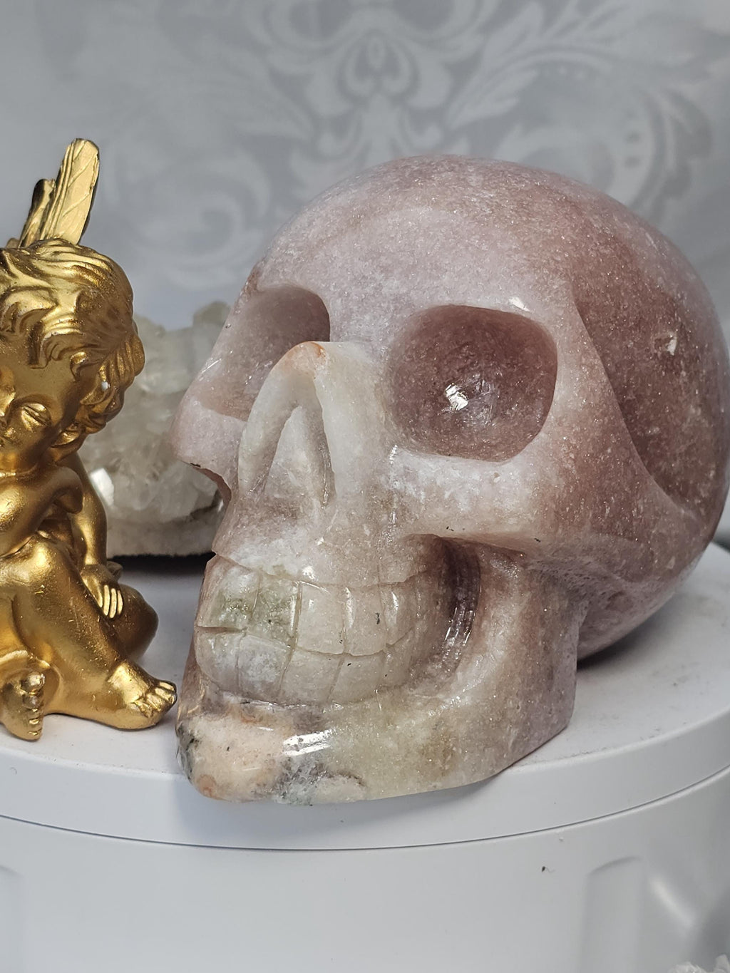 LG Pink Amethyst Skull, Druzy Skull , Crystal Art , Gift