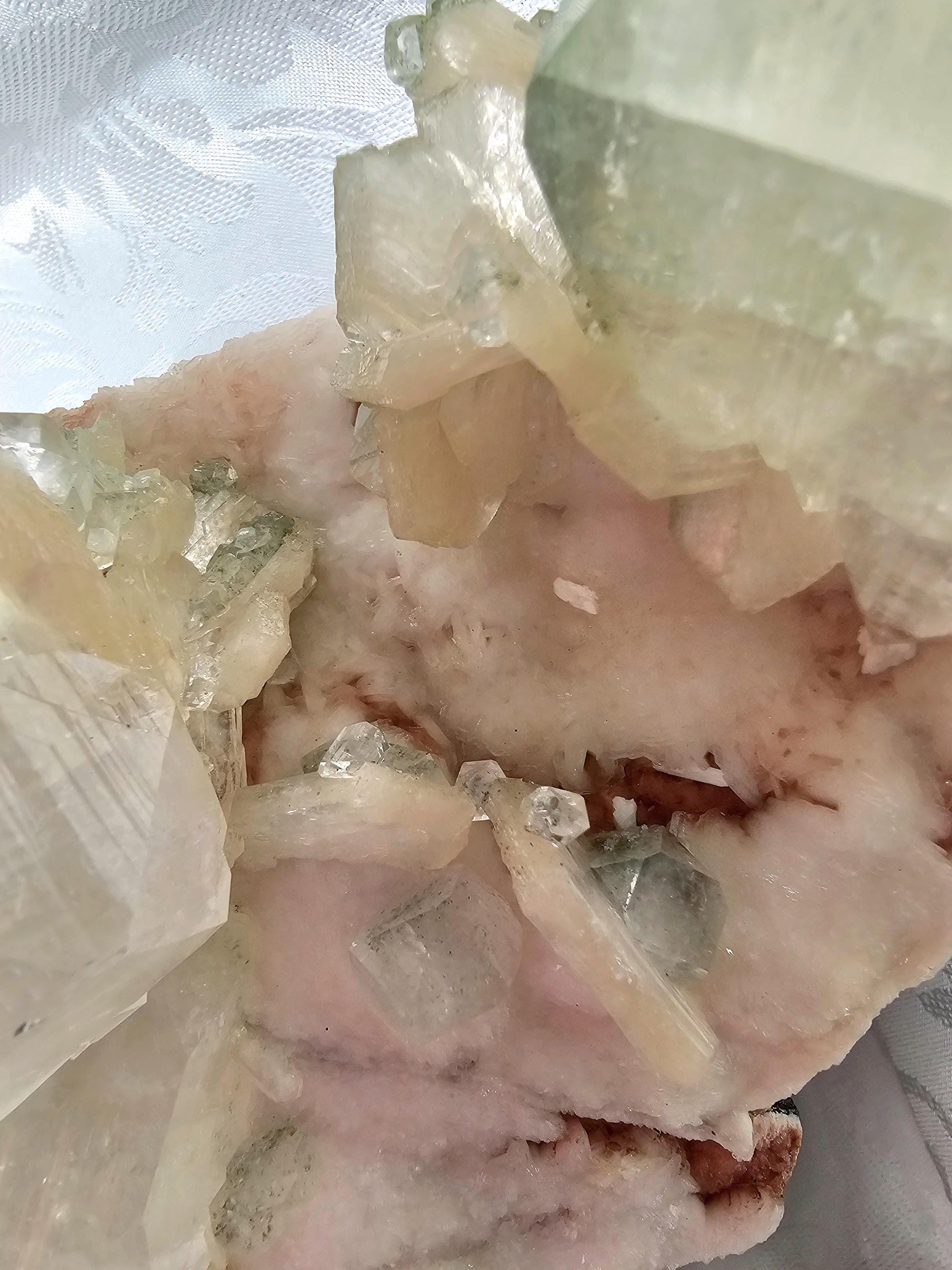 RARE LG 6lb Green  Apophyllite  with Red and White Chalcedony from India , Apophyllite, Crystal, Crystals
