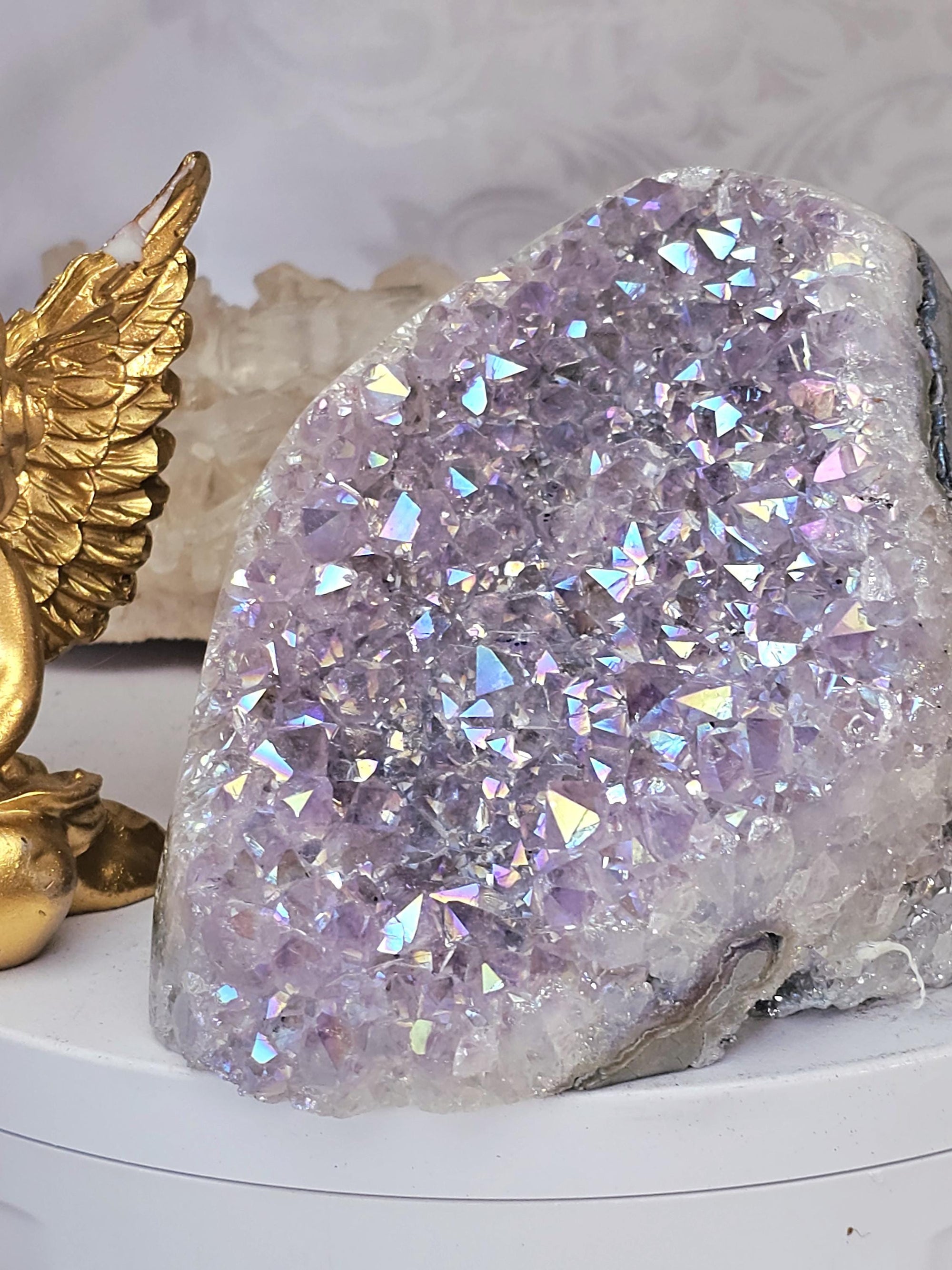 Rare Angel Aura Amethyst Cutbase, Angel Aura Amethyst, Statement Piece