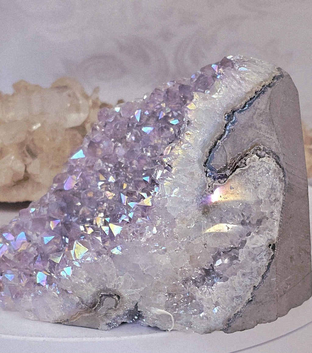 Rare Angel Aura Amethyst Cutbase, Angel Aura Amethyst, Statement Piece