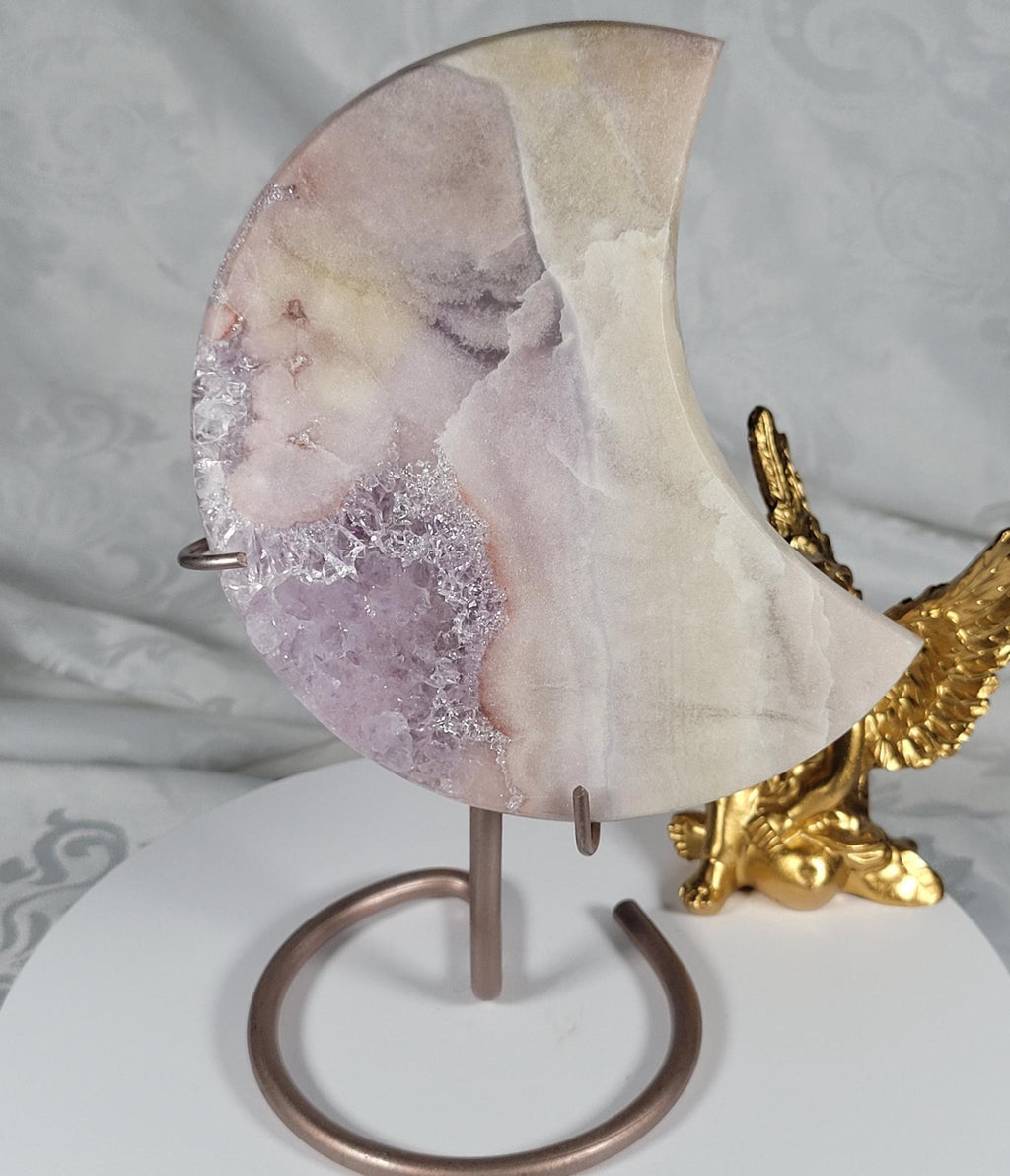 LG Pink Amethyst Moon, Druzy Moon, Crystal Moon,Gift