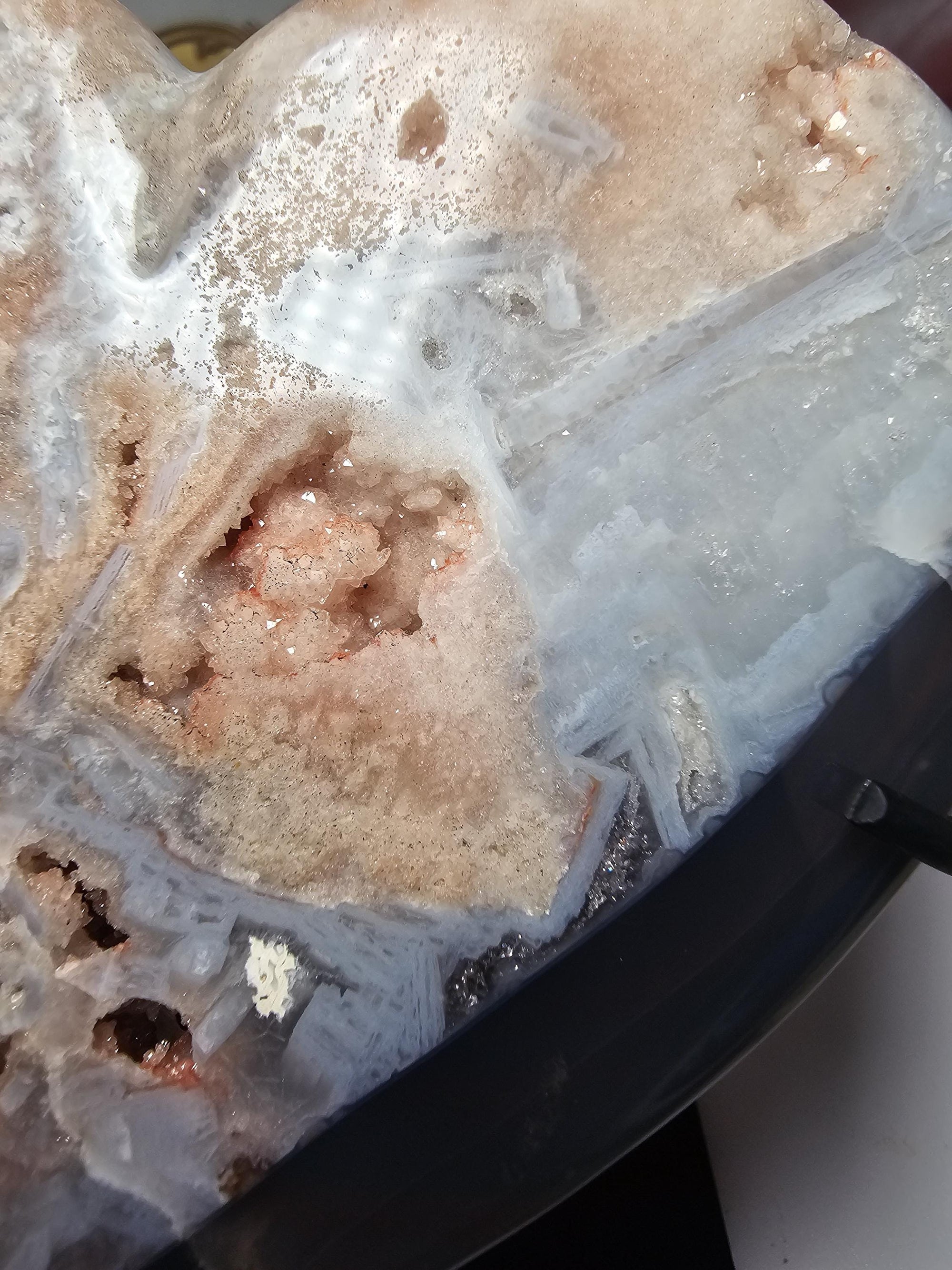 Rare Pink Amethyst with Rutile and Druzy , Druzy Moon, Crystal Moon,Gift