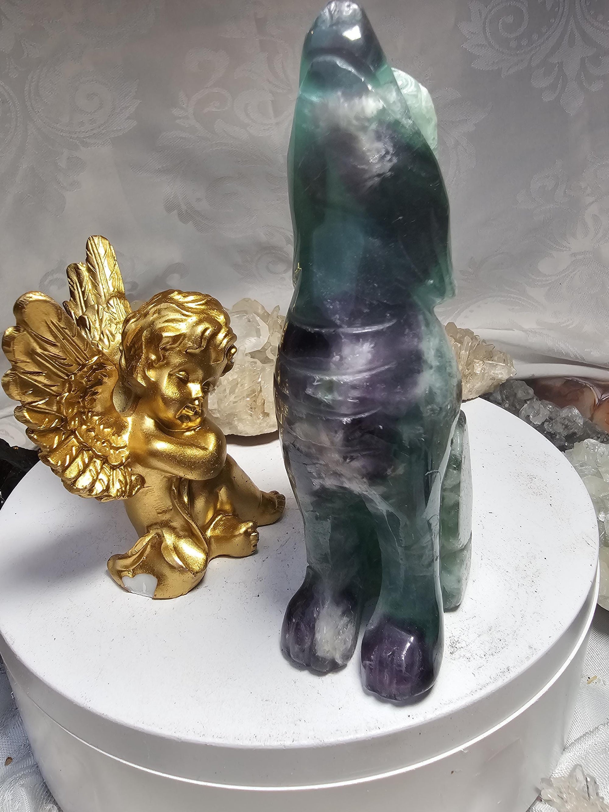 Fluorite Wolf, Crystal Wolf , Handmade, Crystal
