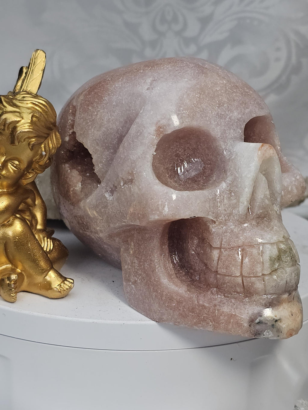 LG Pink Amethyst Skull, Druzy Skull , Crystal Art , Gift