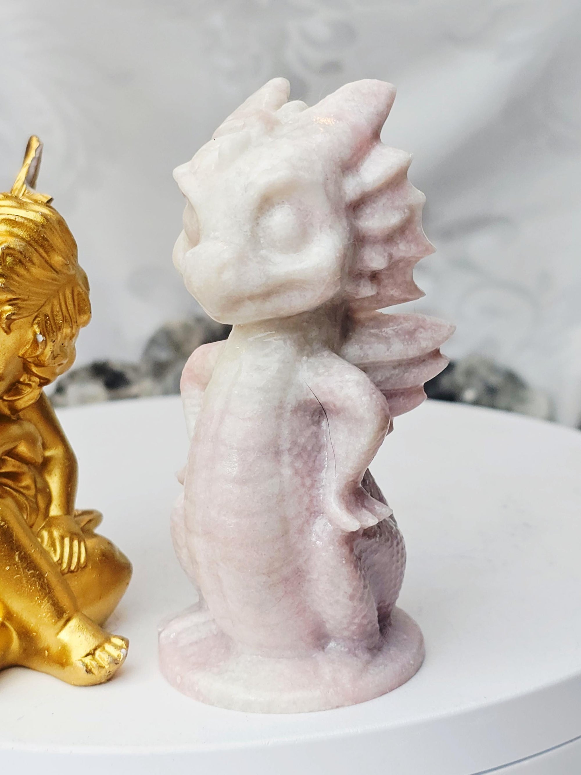 Pink Opal Dragon, Pink Opal, Pink Dragon, Crystal Sculpture, Dragon, Fairy