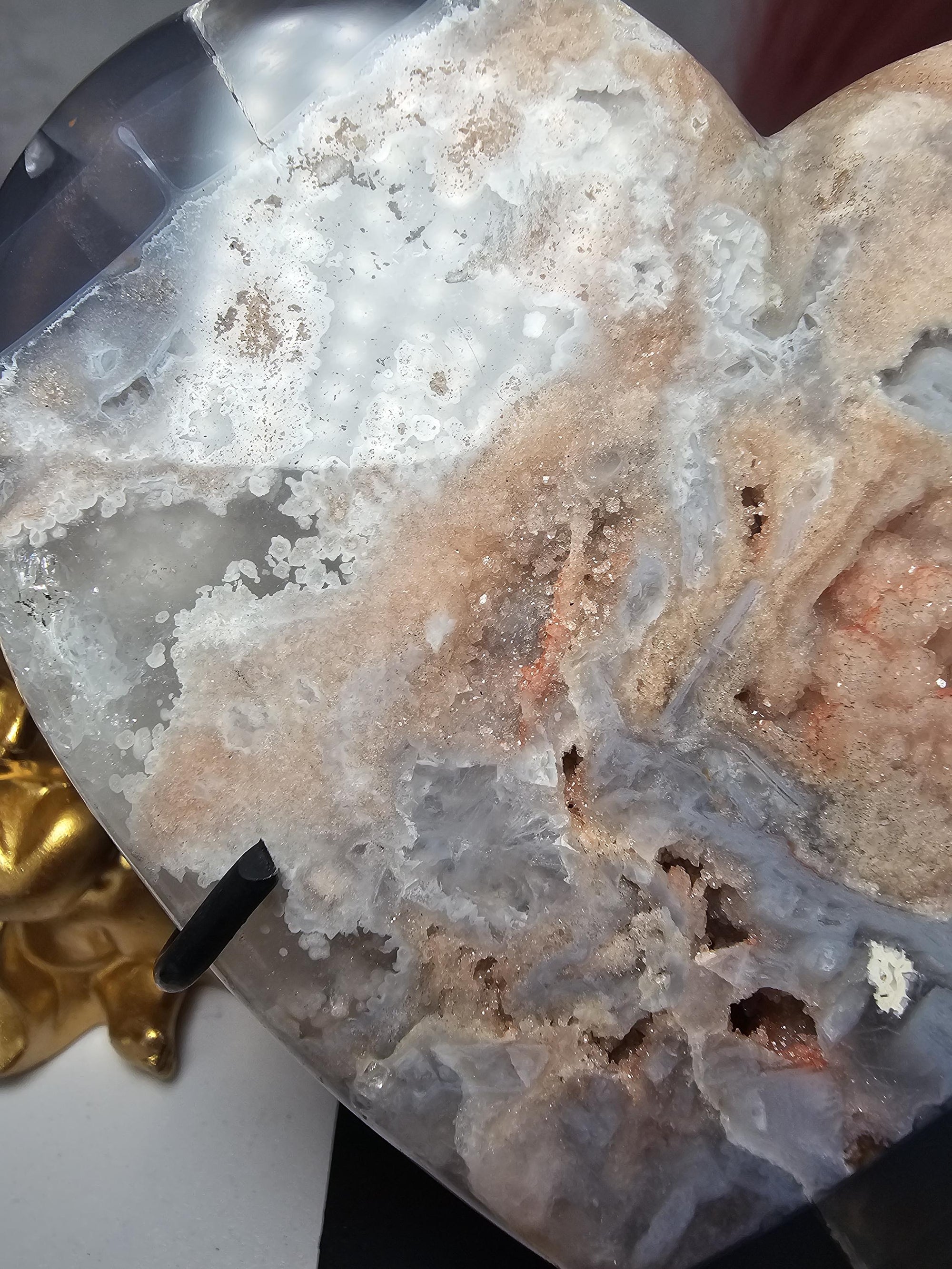 Rare Pink Amethyst with Rutile and Druzy , Druzy Moon, Crystal Moon,Gift