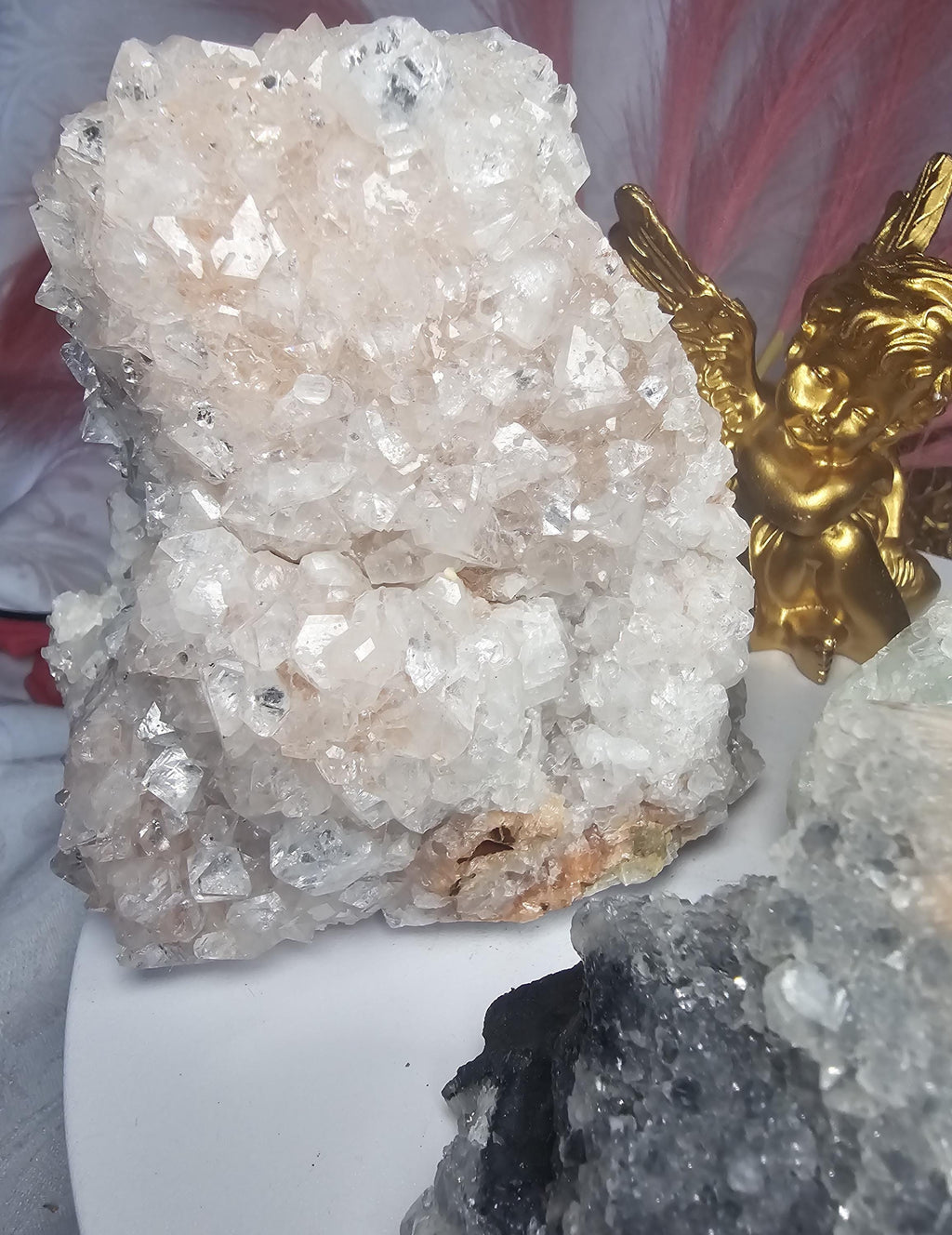 RARE Sugar and Diamond Apophyllite Set with Stillbite from India, Black Apophyllite, Snow White Sugar Apophyllite, Crystal, Crystal Set