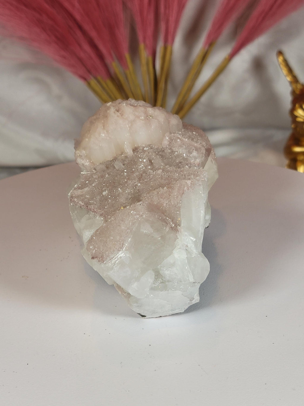 RARE Pink Sugar Apophyllite with Stillbite from India , Apophyllite, Crystal, Crystal