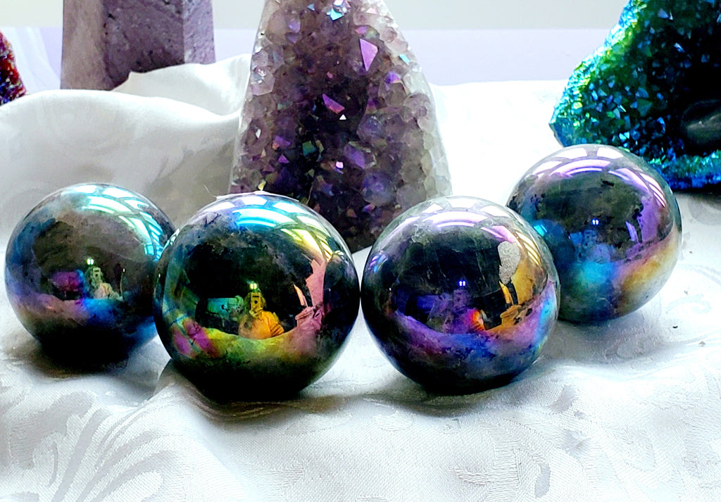 Aura Labradorite Spheres, RARE Aura, Crystal Ball, Crystal