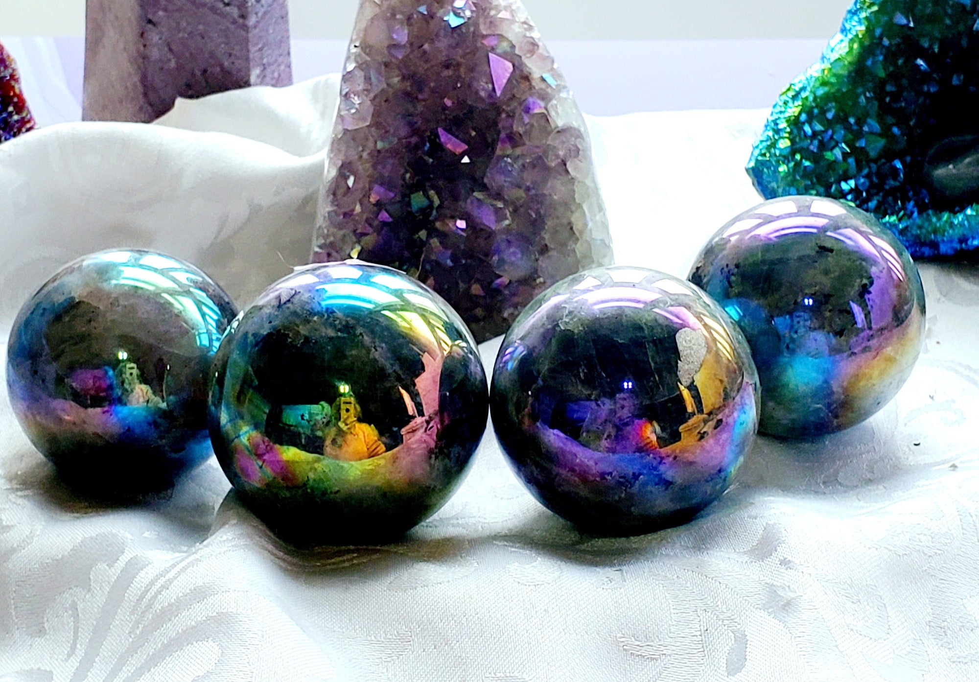 Aura Labradorite Spheres, RARE Aura, Crystal Ball, Crystal