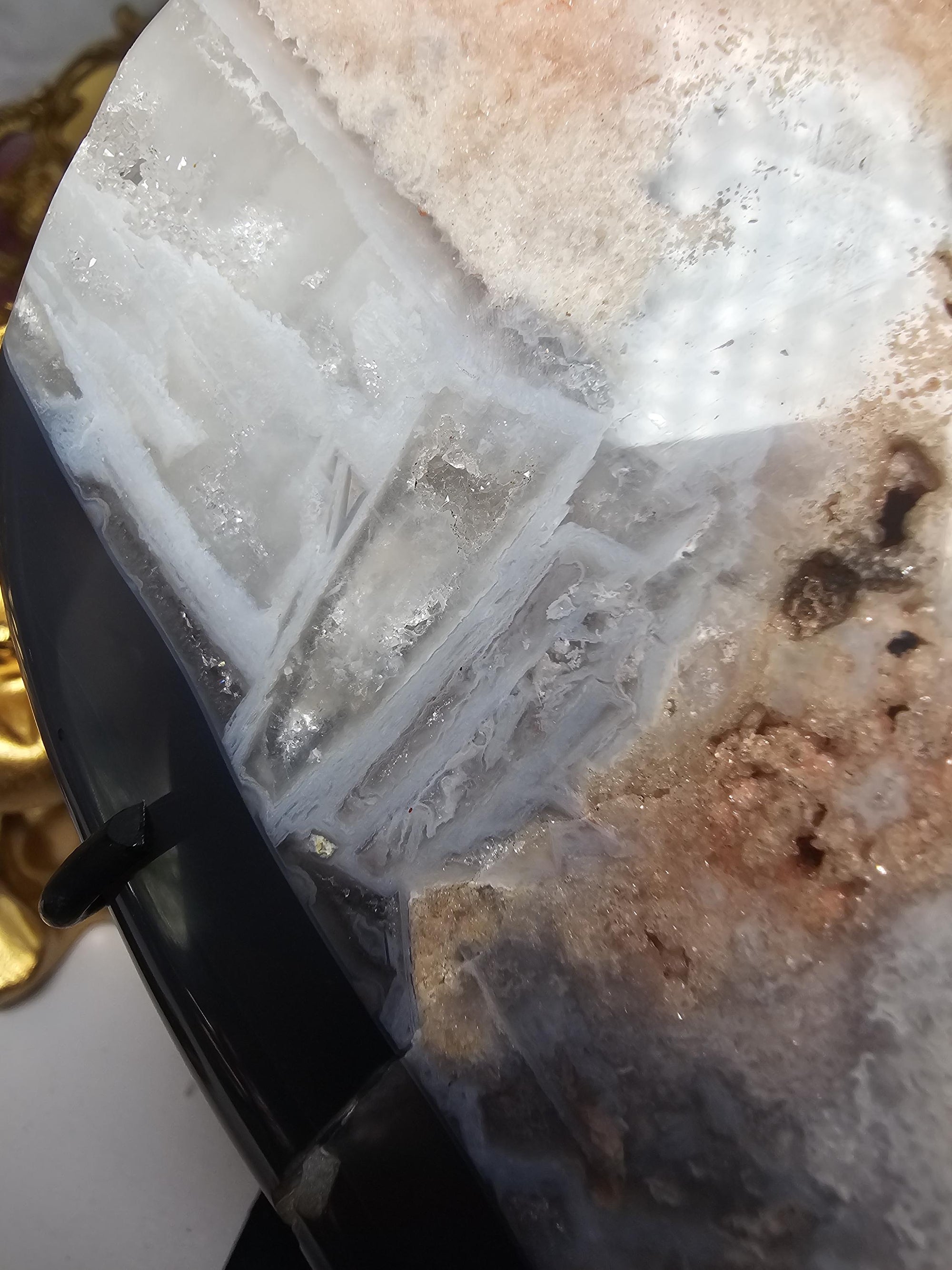 Rare Pink Amethyst with Rutile and Druzy , Druzy Moon, Crystal Moon,Gift