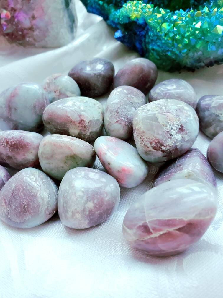 Unicorn Stone Tumbled Stone, Pink Tourmaline with Smoky Quartz and Lepidolite, crystals Healing crystals