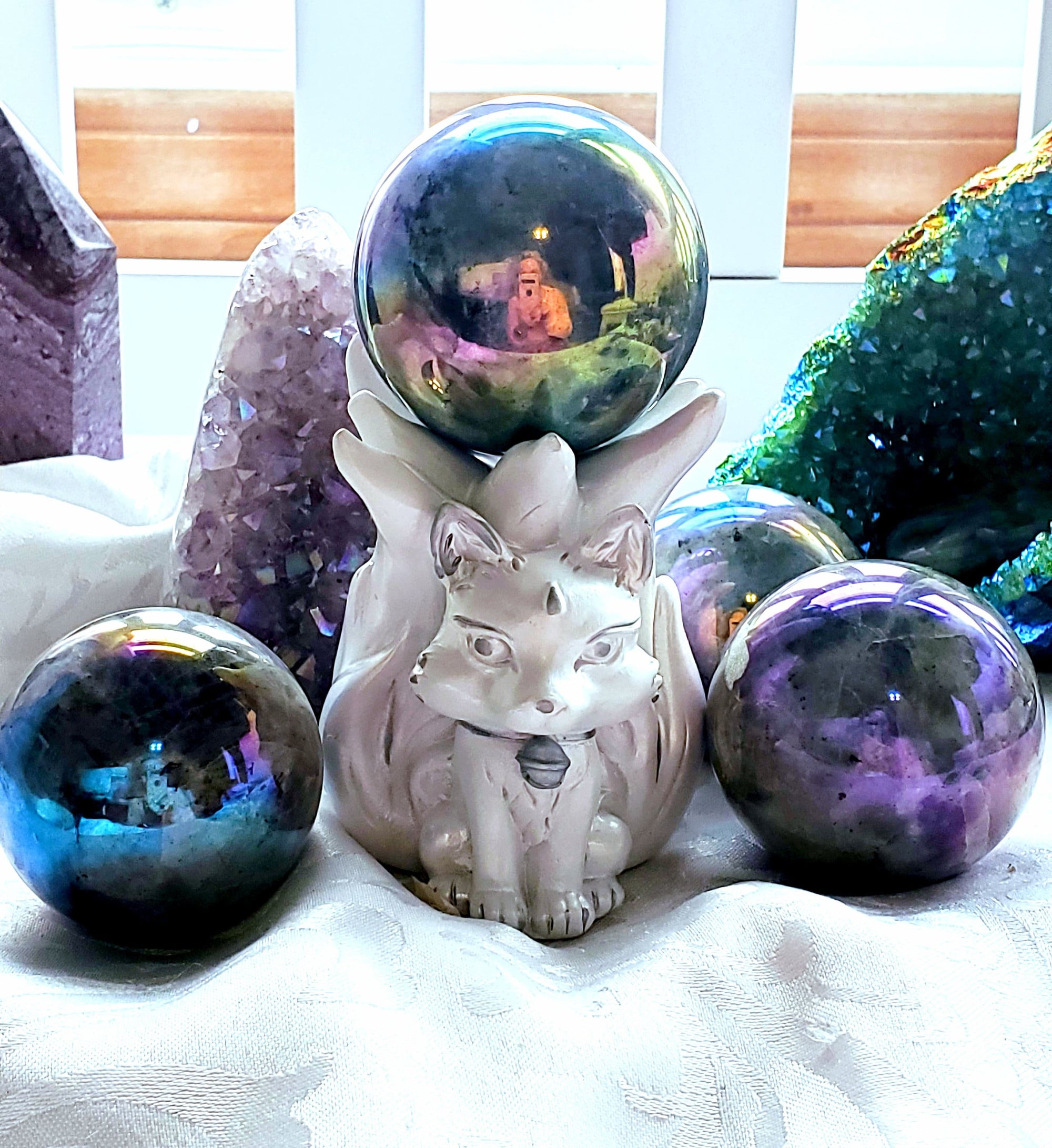 Aura Labradorite Spheres, RARE Aura, Crystal Ball, Crystal