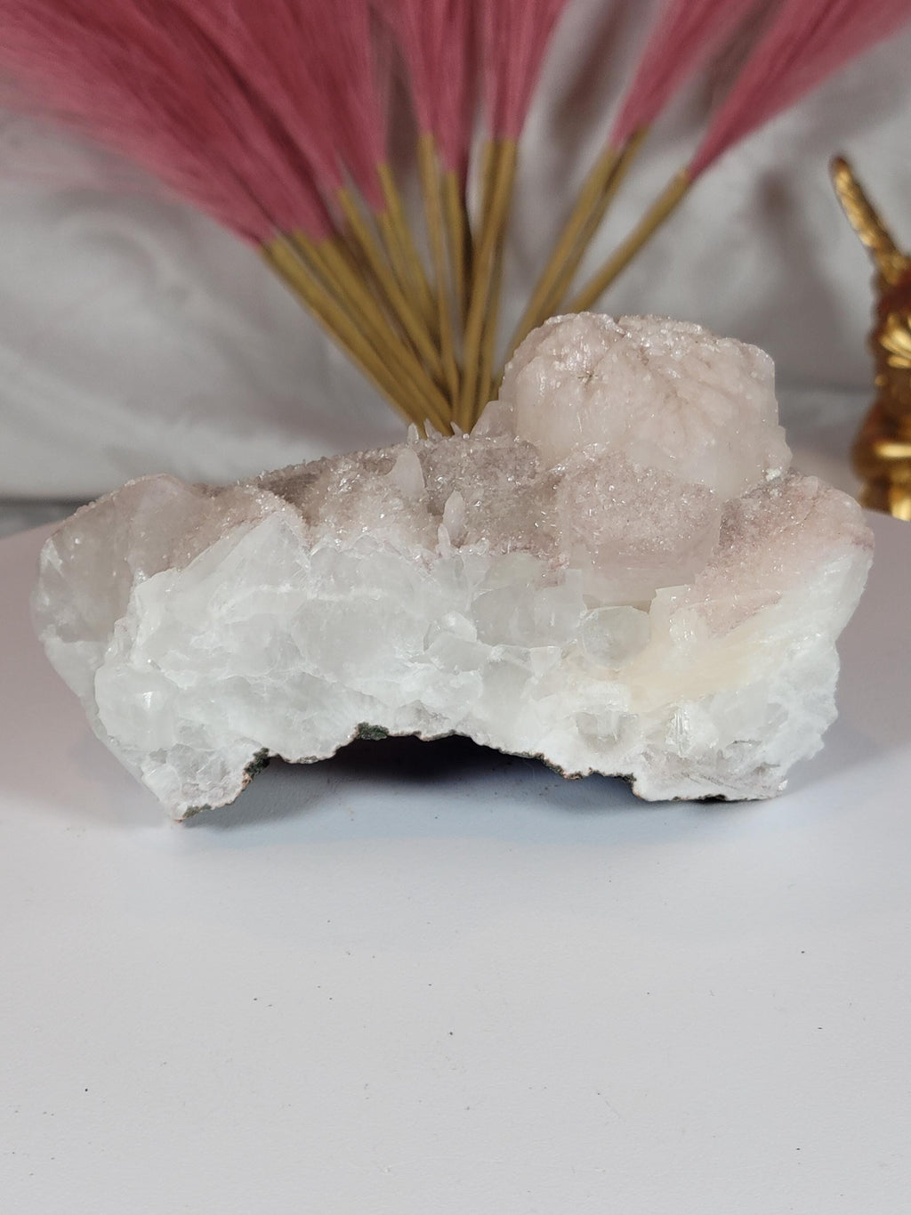 RARE Pink Sugar Apophyllite with Stillbite from India , Apophyllite, Crystal, Crystal