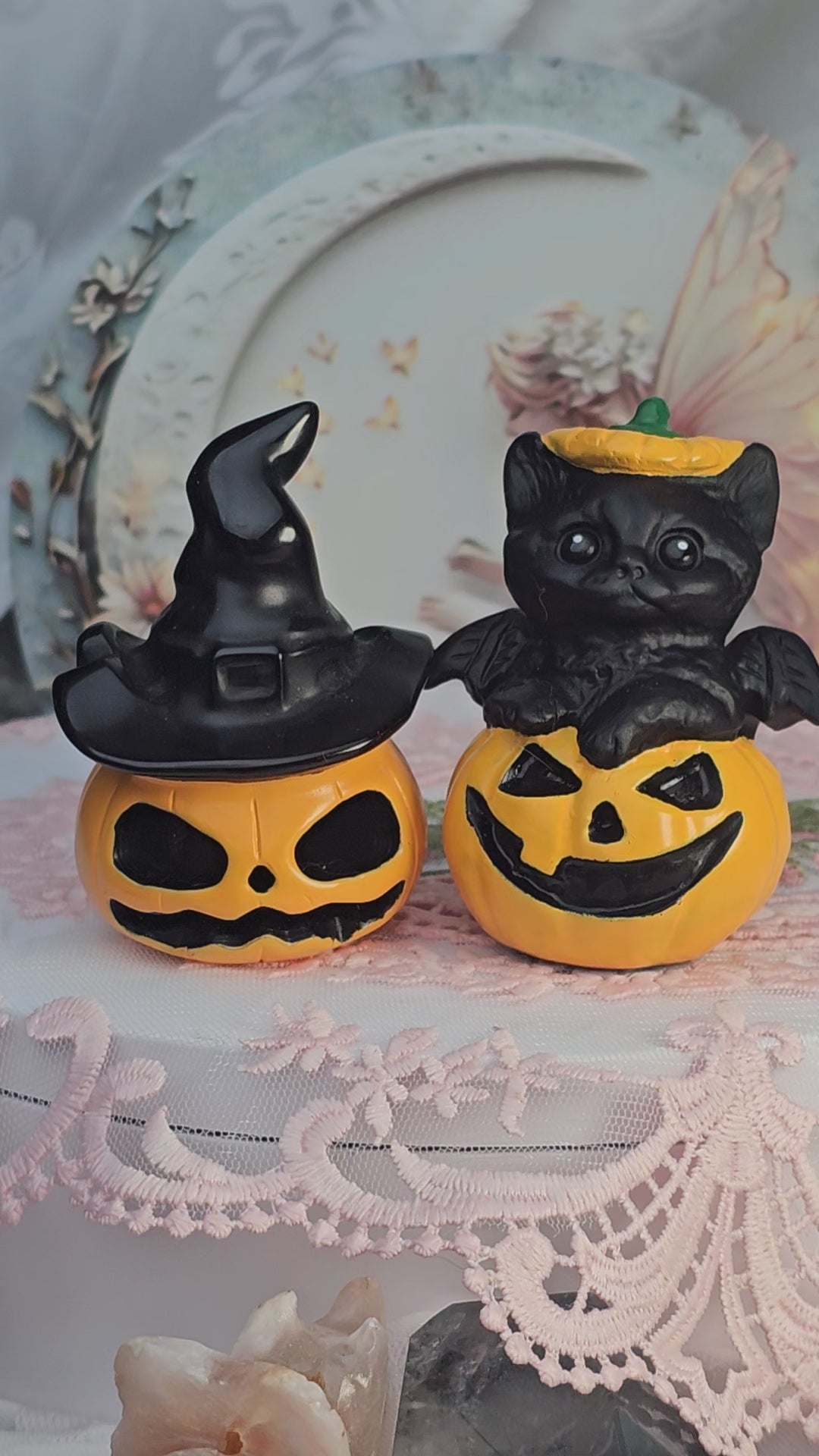Halloween Obsidian Hand Painted Decoration, Black Obsidian Cat, Cute Halloween Decorations, Home Decor