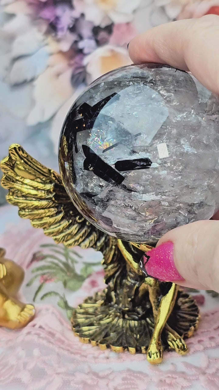 Rutilated Quartz Sphere, Black Tourmaline Sphere, Crystal Ball, Crystal Sphere